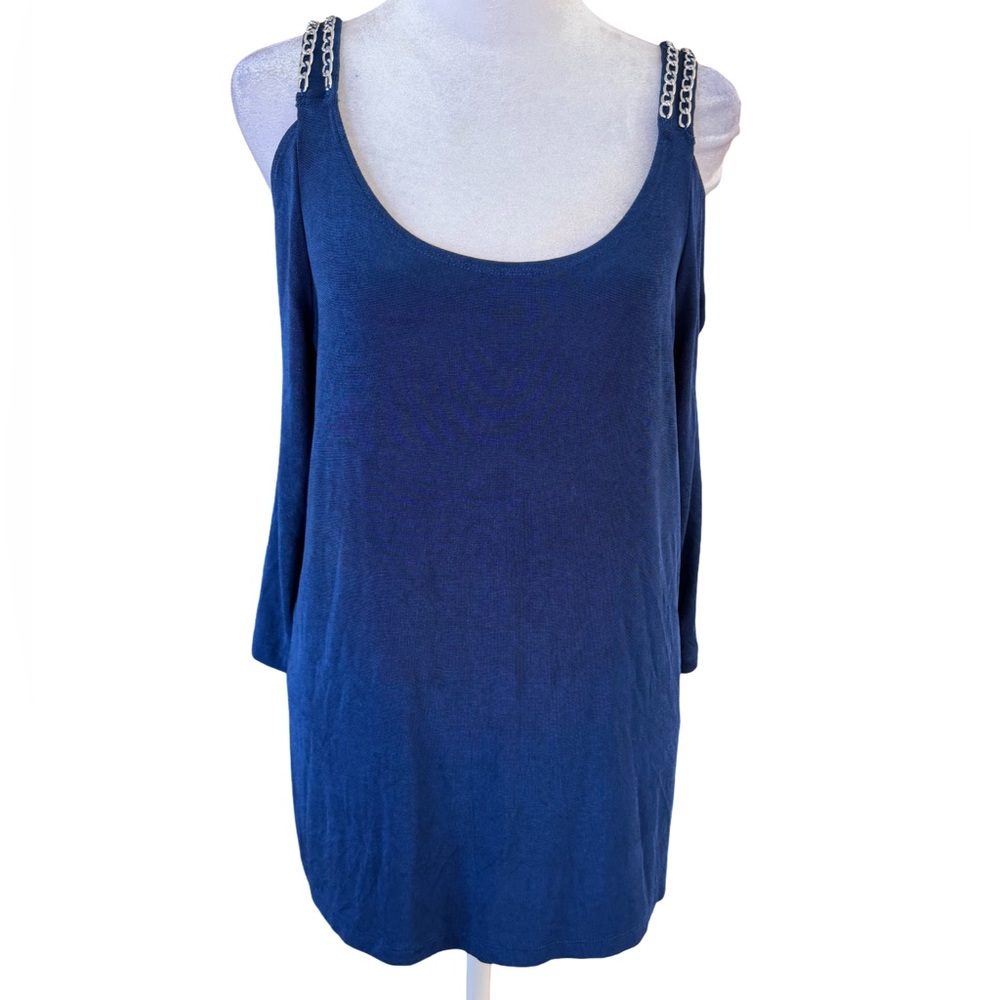 Chico's Travelers Flirty Cold Shoulder 3/4 Length Sleeved Scoop Neck Tank Sz L